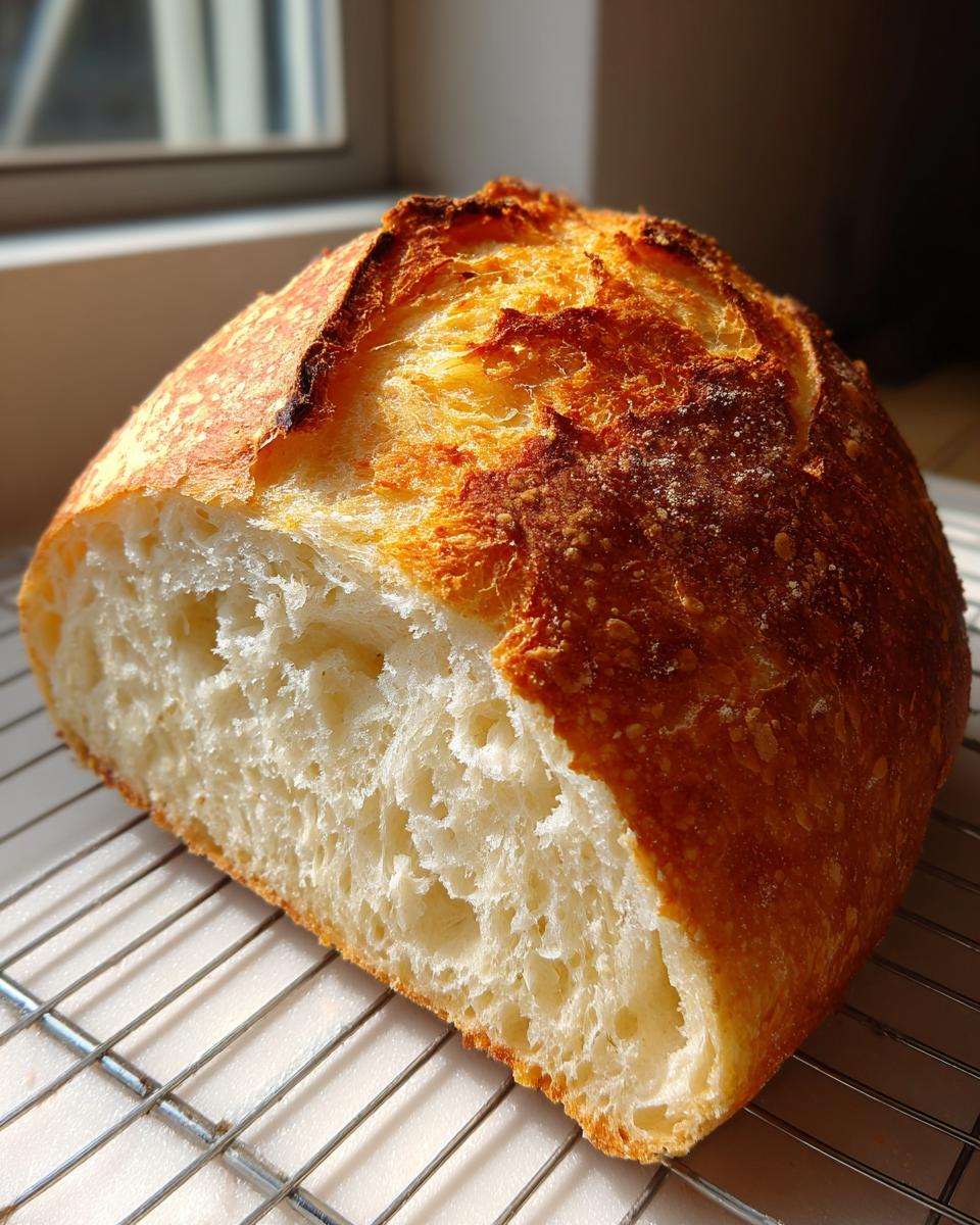 A freshly baked loaf of Italian bread, cut open to show the airy, white interior and golden, crusty top.