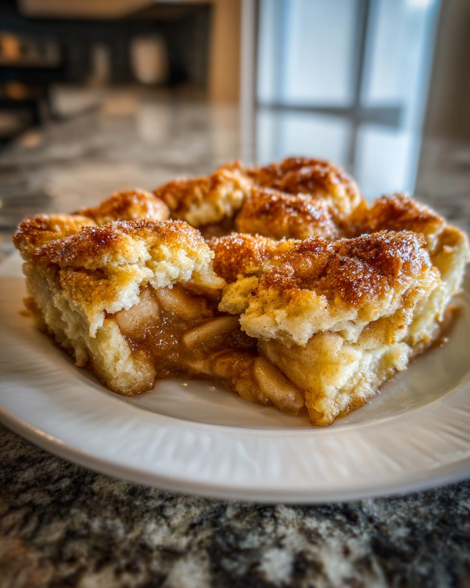 A close-up view of a serving of amazing apple cobbler with a crumbly, cinnamon-sugar topping on a white plate.