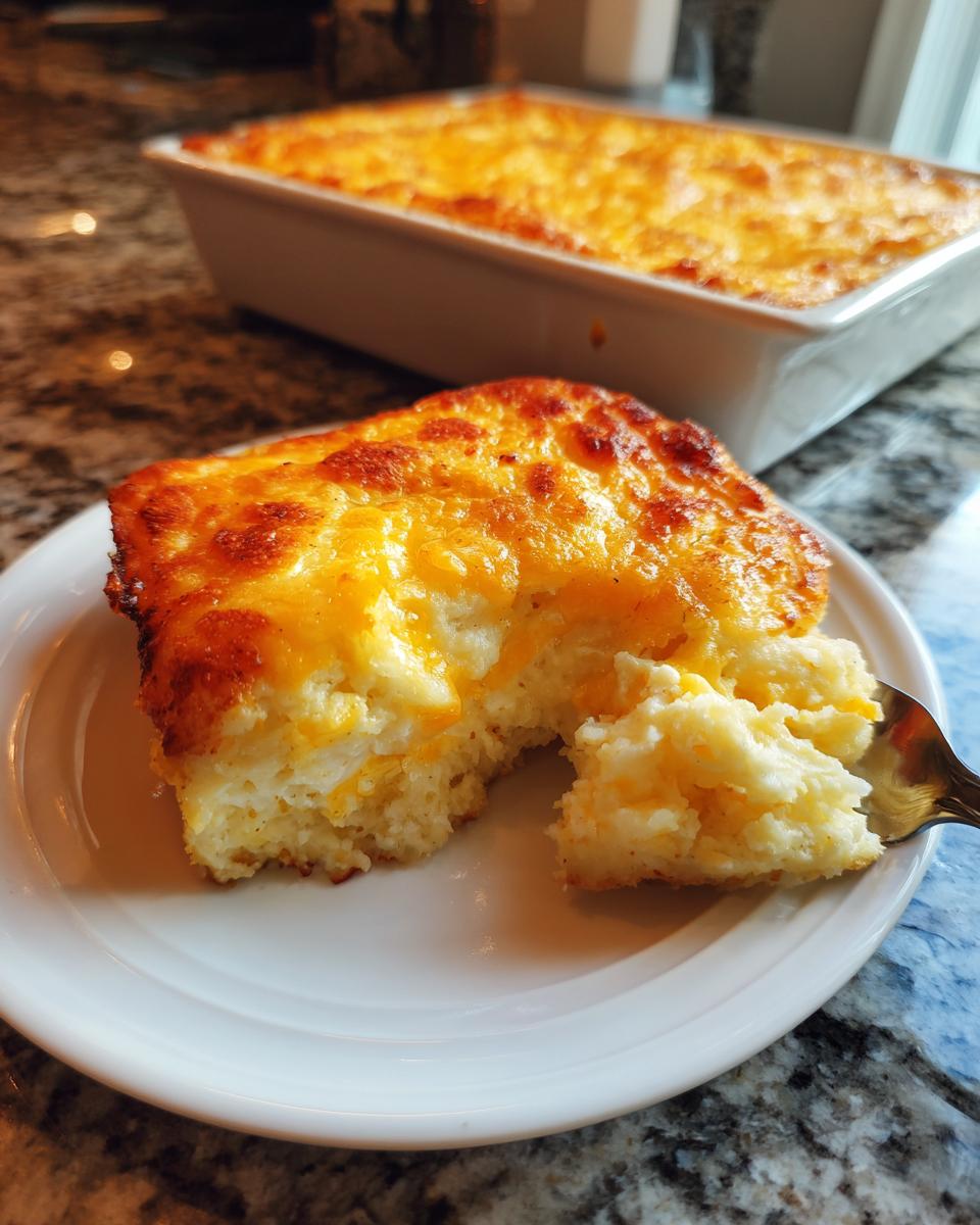A serving of baked mashed potatoes topped with melted, browned cheese, with a bite taken out.