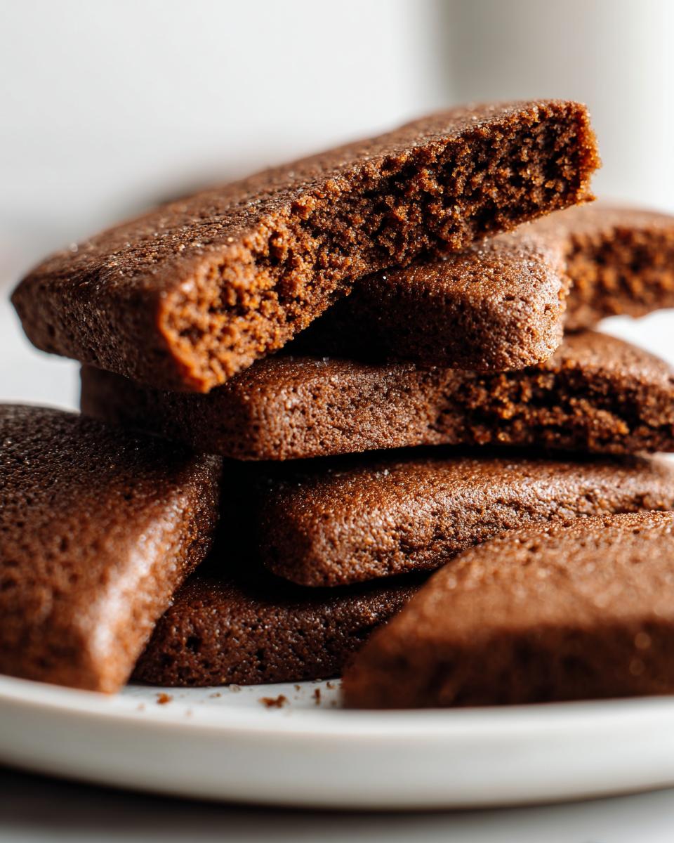 Close-up view showing the moist, porous interior texture of stacked soft gingerbread cookies.