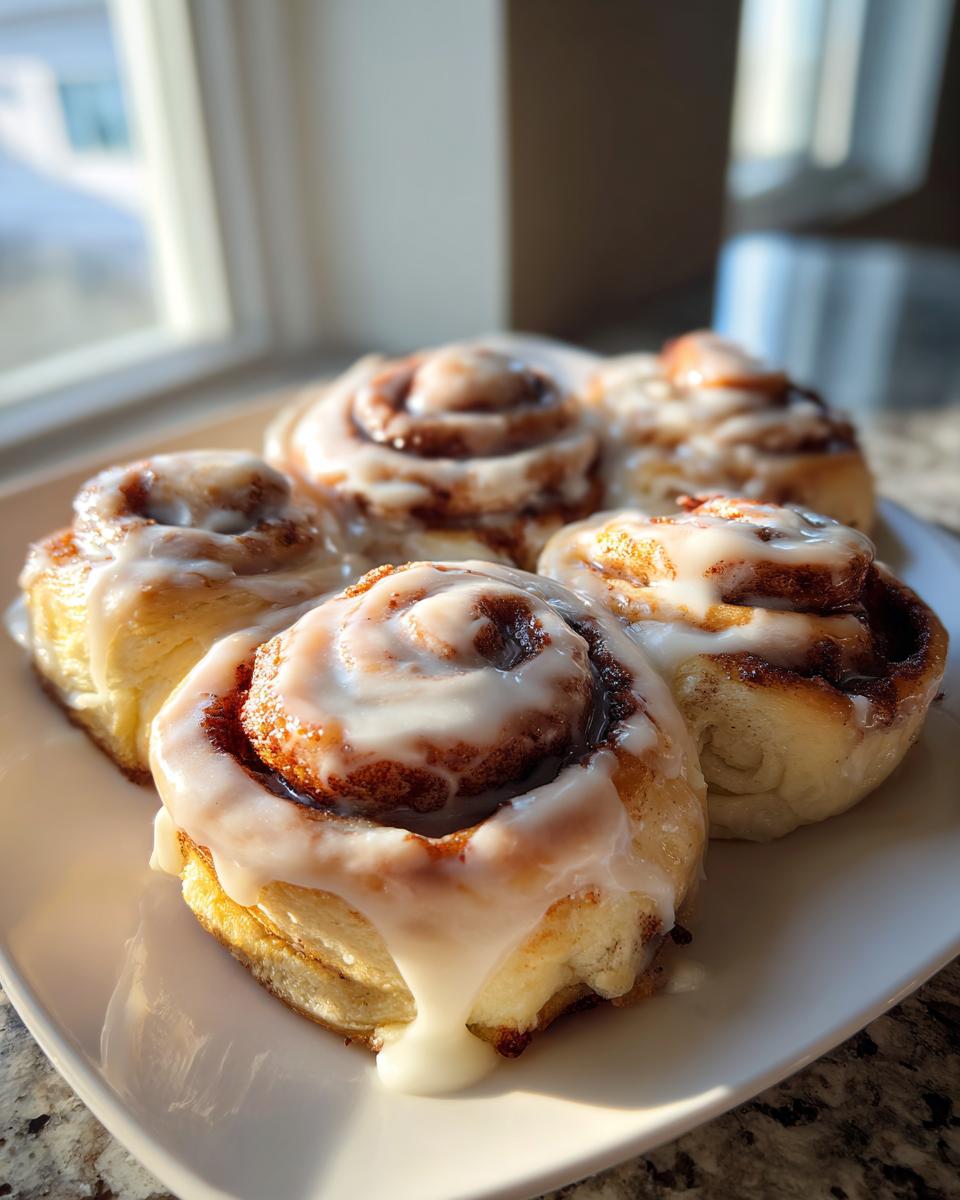 A plate of freshly baked, gooey christmas tree cinnamon rolls generously topped with white icing.