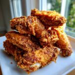 A close-up stack of golden brown, crispy fried chicken wings resting on a white plate.