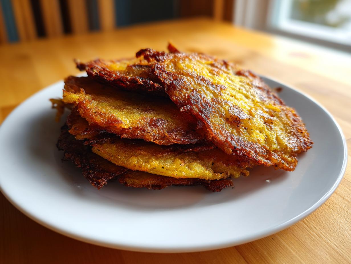 Stack of golden-brown, crispy fried potato components ready for making potato tacos, served on a white plate.